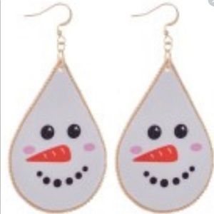 Snowman Faux Leather Christmas Drop Earrings